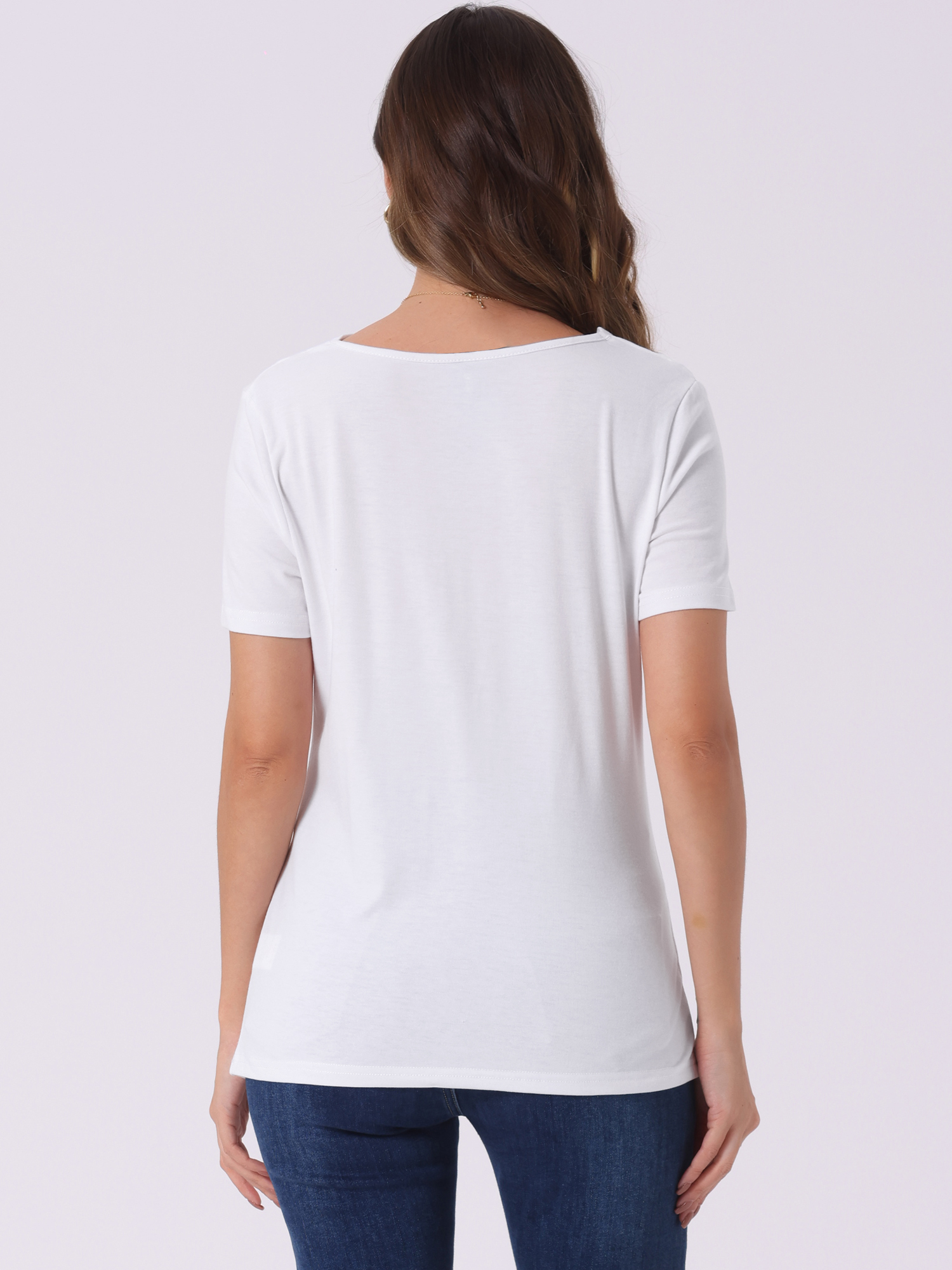 DARING DIVA Women's Cowl Neck Ruched Short Sleeve Tops with Button Decor M White