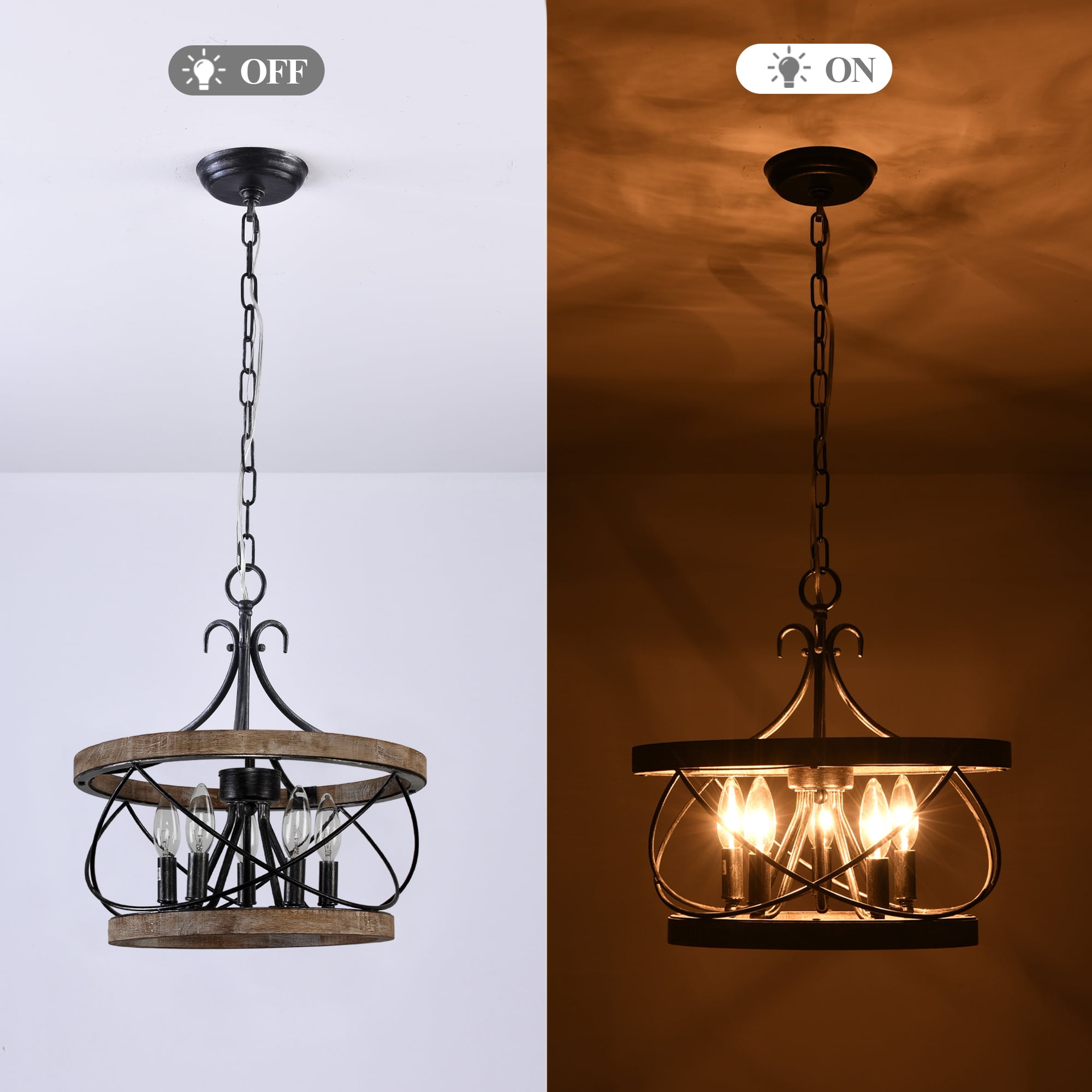 Cusp Barn 5 Light French Country Wooden Chandelier, Farmhouse Chandeliers for Dining Room Island Lights for Kitchen Ceilings Decor