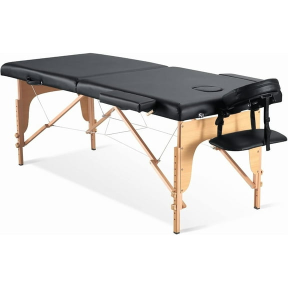 BODIOO Massage Table Portable 84in Massage Bed Lash Bed 2 Fold SPA Table 24inch Wide Adjustable Salon Bed with Carry Bag for Spa CareSpa Tattoo, Black