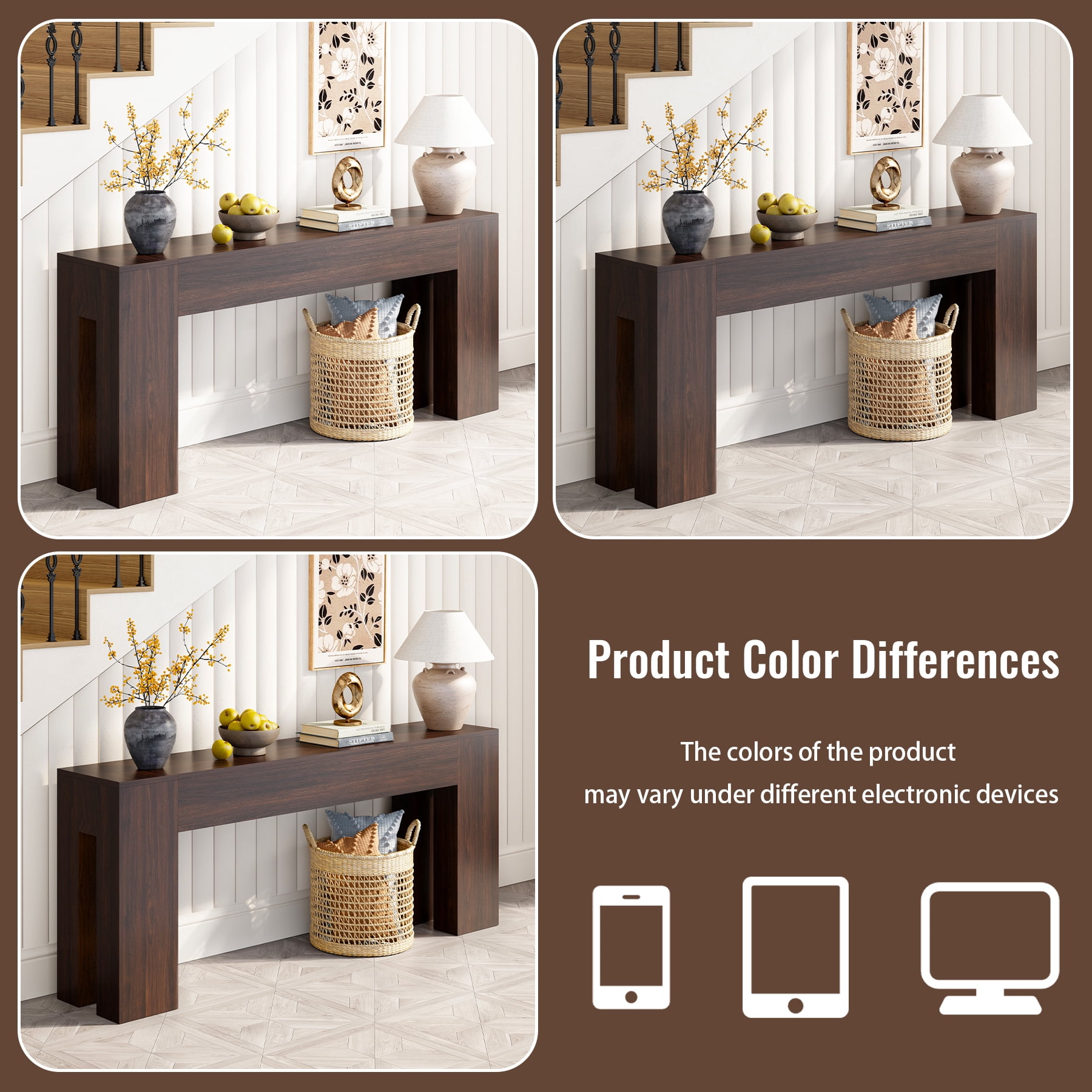 Extra Long Sofa Console Table for Entryway Living Room, 78-Inch Farmhouse Wood Behind Couch Table, Rectangular Accent Console with Wooden Double Base for Hallway Foyer Entrance, Walnut Brown