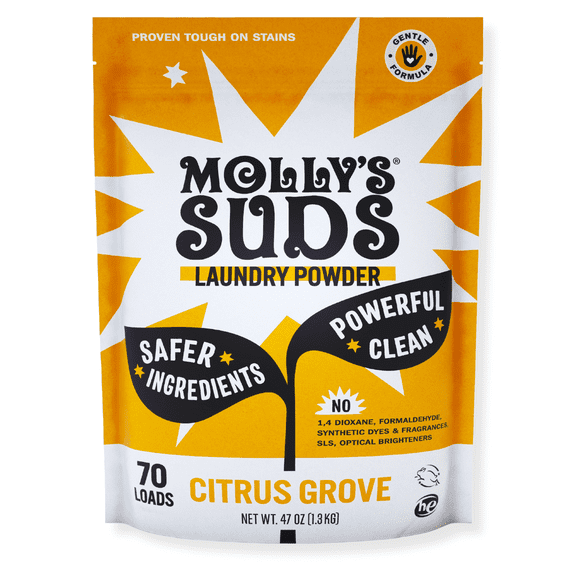 Molly's Suds Original Laundry Detergent Powder | Gentle for Sensitive Skin, Stain Fighting | 70 Loads (Citrus Grove)