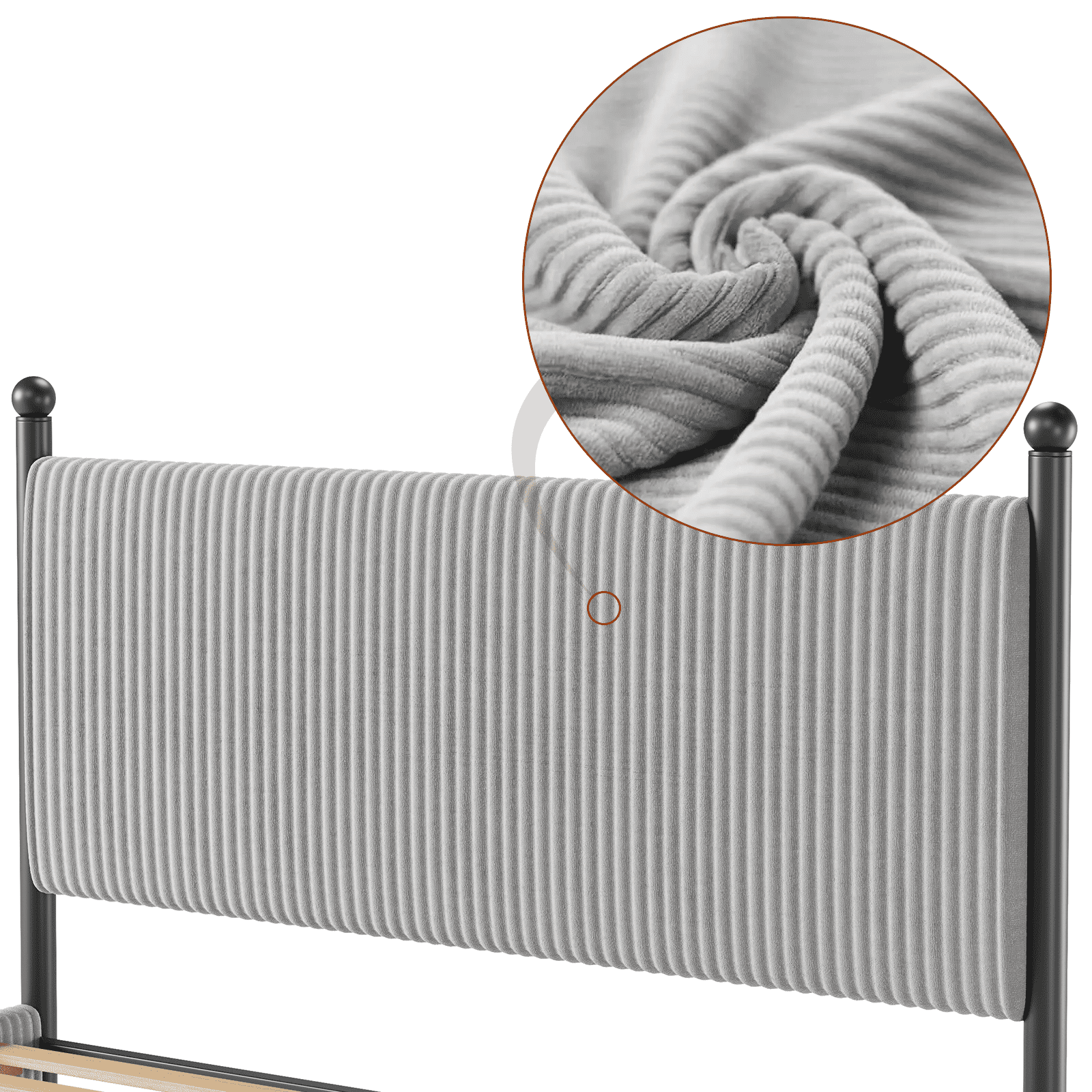 Twin Size Upholstered Bed Frame with Velvet Headboard, Soft Corduroy Fabric Platform Bed with Wooden Slats Support, No Box Spring Needed, Grey