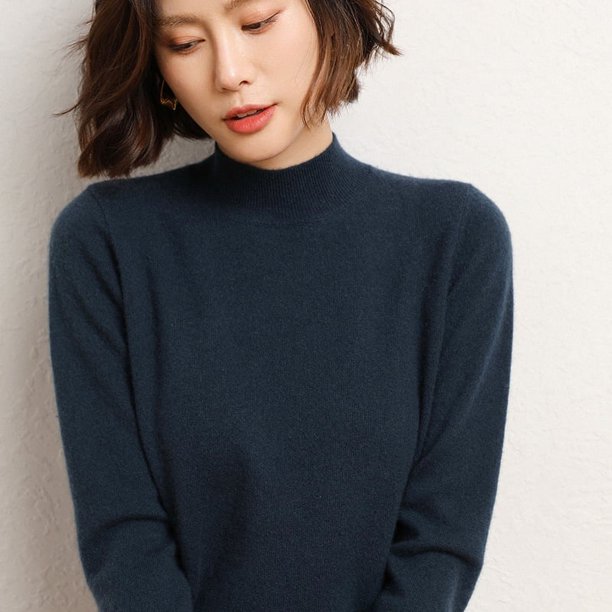 Jersey de cuello semialto para mujer Jersey grueso y cálido con parte inferior de color liso para mujer Modelos de otoño e invierno Jersey de mujer