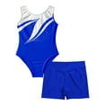 thumbnail image 3 of MSemis Kids Girls Sparkly Metallic Sleeveless Ballet Leotard Unitard Biketard with Shorts Royal Blue 12, 3 of 5