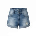 thumbnail image 5 of Costeam Womens Double Button Ripped Distressed Denim Shorts Dual Front Back Functional Pockets High Waist Stretch Roll Cuff Mid Thigh Casual Jean Short Pants, 5 of 8