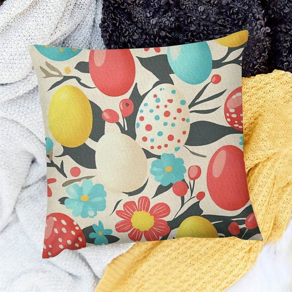 PRATYUS Spring Easter Pillow Covers Colorful Eggs Decor Throw Pillows Case for Couch Rabbit Holiday Pillowcase Outdoor Decorative Cushion Cases for Sofa Bed Decorations 18x18in