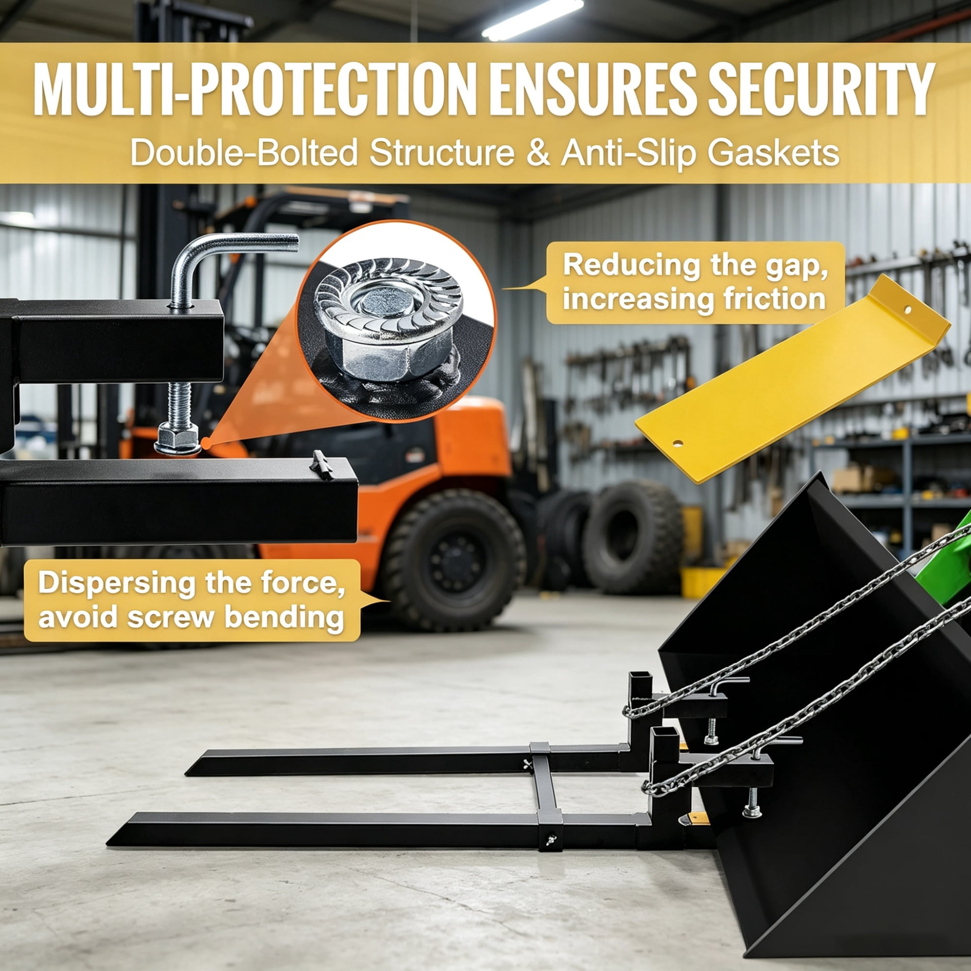 2000lbs 60" Clamp-On Pallet Forks, Heavy Duty Tractor Bucket Forks with Adjustable Stabilizer Bar for Skid Steer