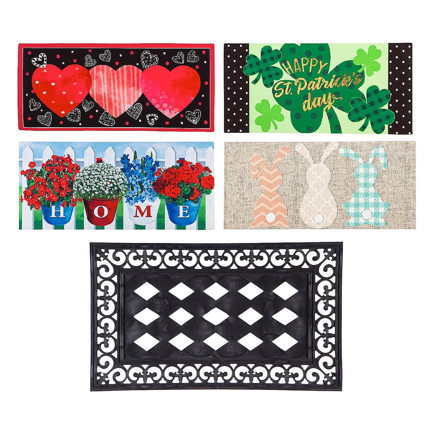 Evergreen Indoor Outdoor Doormat Bundle Set of 5 Frame and 4 Holiday