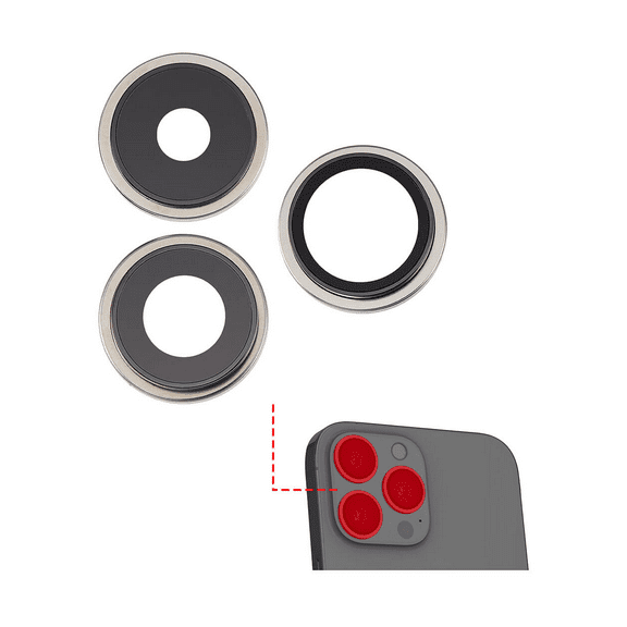 Replacement Back Camera Lens With Bracket & Bezel Compatible For iPhone 15 Pro (3 Piece Set) (Premium) (White Titanium)