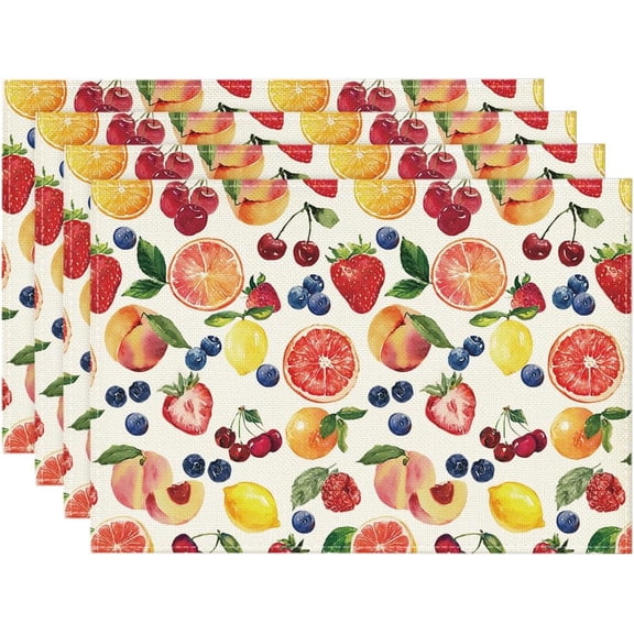 Pineapple Fruit Summer Placemats Set of 4, 12x18 Inch Seasonal Spring Holiday Table Mats for Party Kitchen Dining Decoration