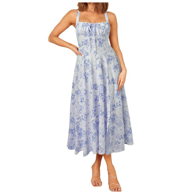 WILLBEST Vestidos Largos Casuales para Mujer, Vestido Largo sin Mangas con Tirantes, Vestido de Verano de Color Liso sin Espalda, Vestido de Vendaje de Línea A Mediana
