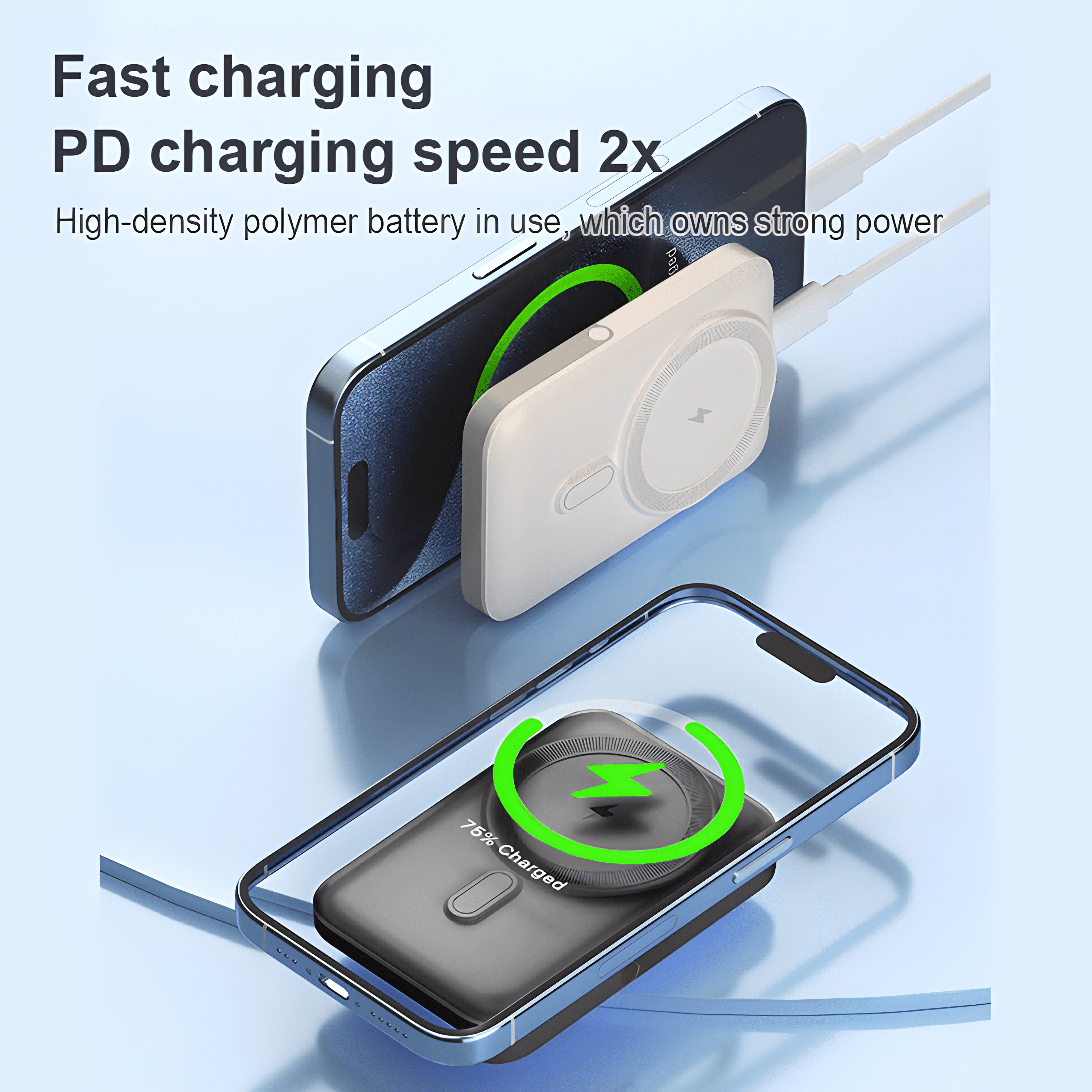 NIGOE Magnetic Wireless Power Bank 10000mAh Portable Charger 22.5W Fast Charging White, Dual-Bracket Compatible Phone Holder, for Samsung iPhone 16/15/14 Series