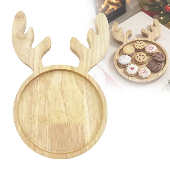 Christmas Wooden Snack Tray, Reindeer Shaped Charcuterie Board, Natural Wood Serving Platter, Festive Multi Compartment Tray For Cookies, Candy, Nuts, Holiday Tabletop Decor For Christmas Party