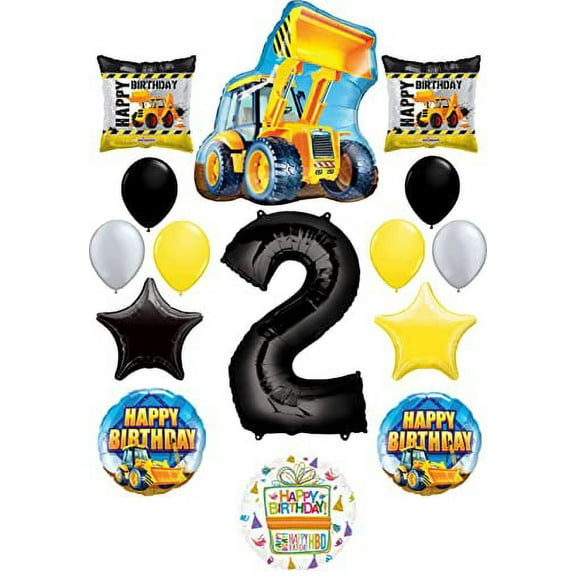 Construction Theme 2nd Birthday Party Supplies 14 pc Balloon Bouquet Decorations
