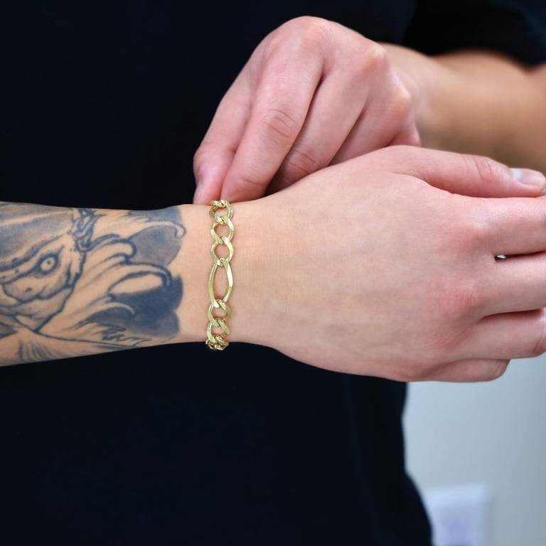 Nuragold 14K Real Yellow Gold Solid Figaro Link Chain Bracelet 7