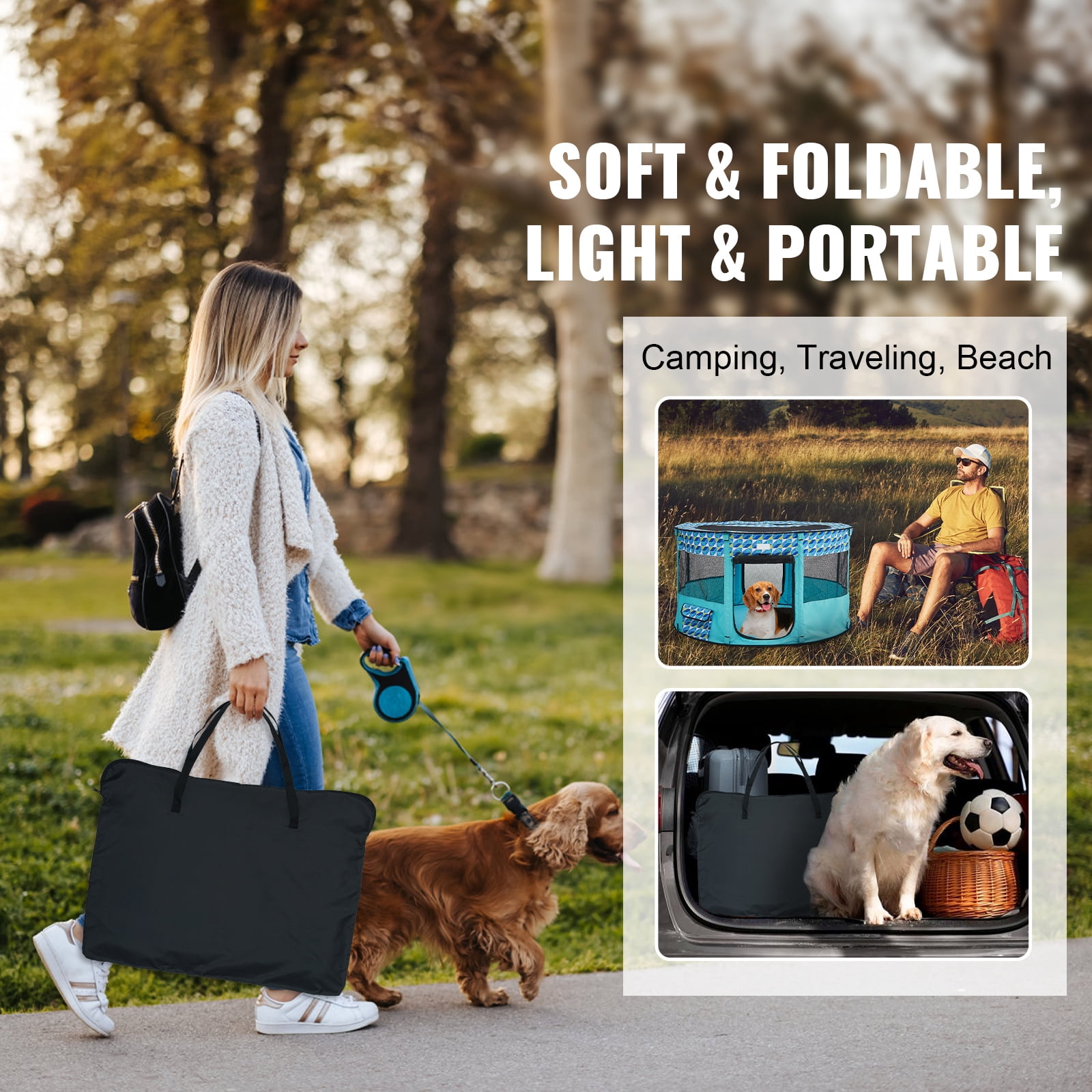 VEVOR Foldable Pet Playpen 44 x 44 x 24 in Portable Dog Playpen Crate for Cat