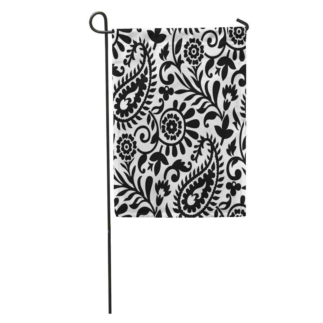 KDAGR Floral Paisley Black and White Pattern Abstract Beautiful Beauty Elegant Garden Flag