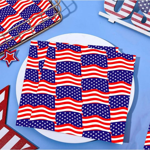 4 Ronds De Serviette Drapeau Américain - Décoration 4 Juillet - Style Patriotique