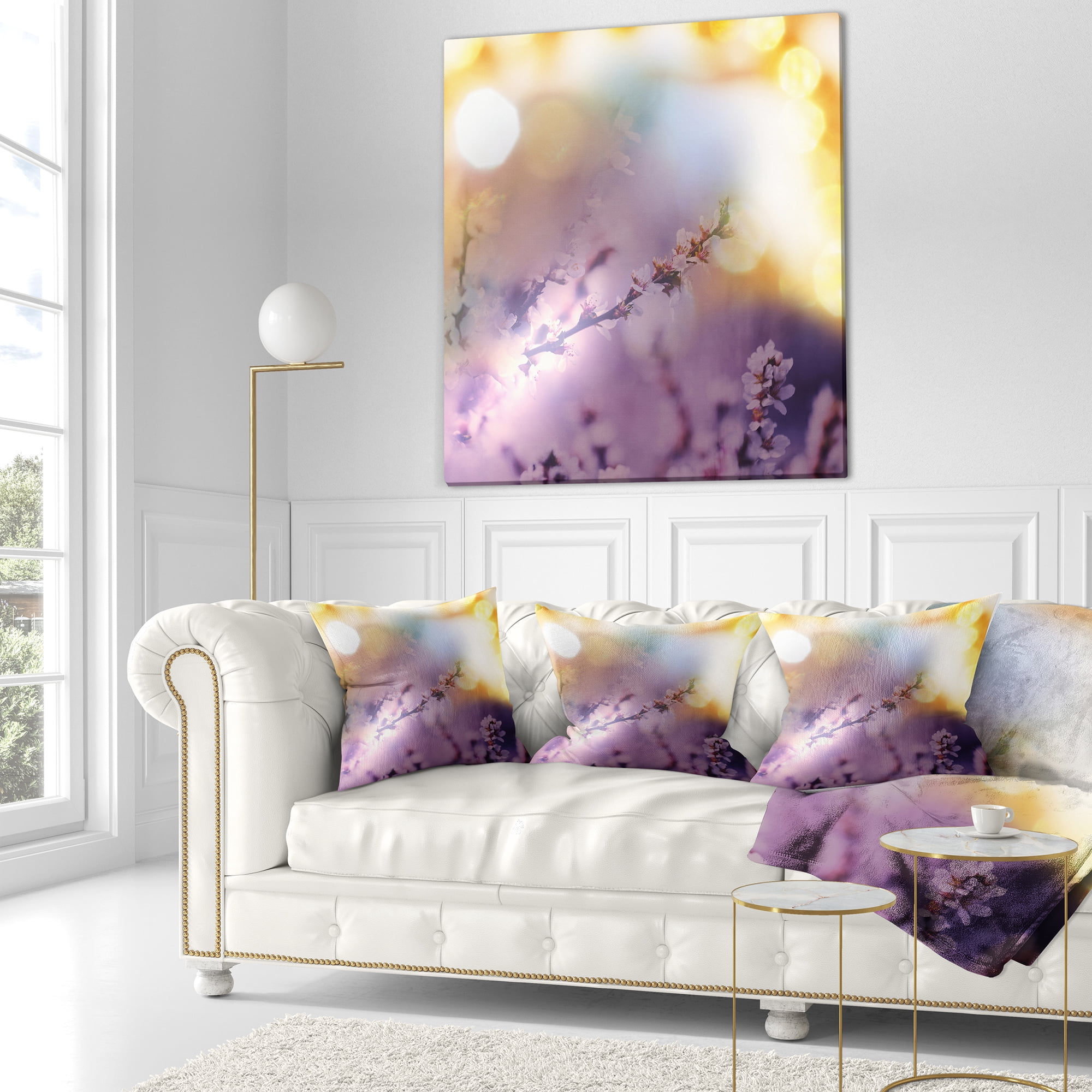 Designart Flowers of Cherry in Spring Garden - Floral Throw Pillow - 16x16