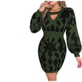 thumbnail image 2 of Usmixi Womens Dresses Knitted Dresses for Women Winter Long Sleeve Elastic Waist Cozy Sweater Dress Fashion Camouflage Party Club Keyhole Bodycon Mini Dresses Weekly, 2 of 5