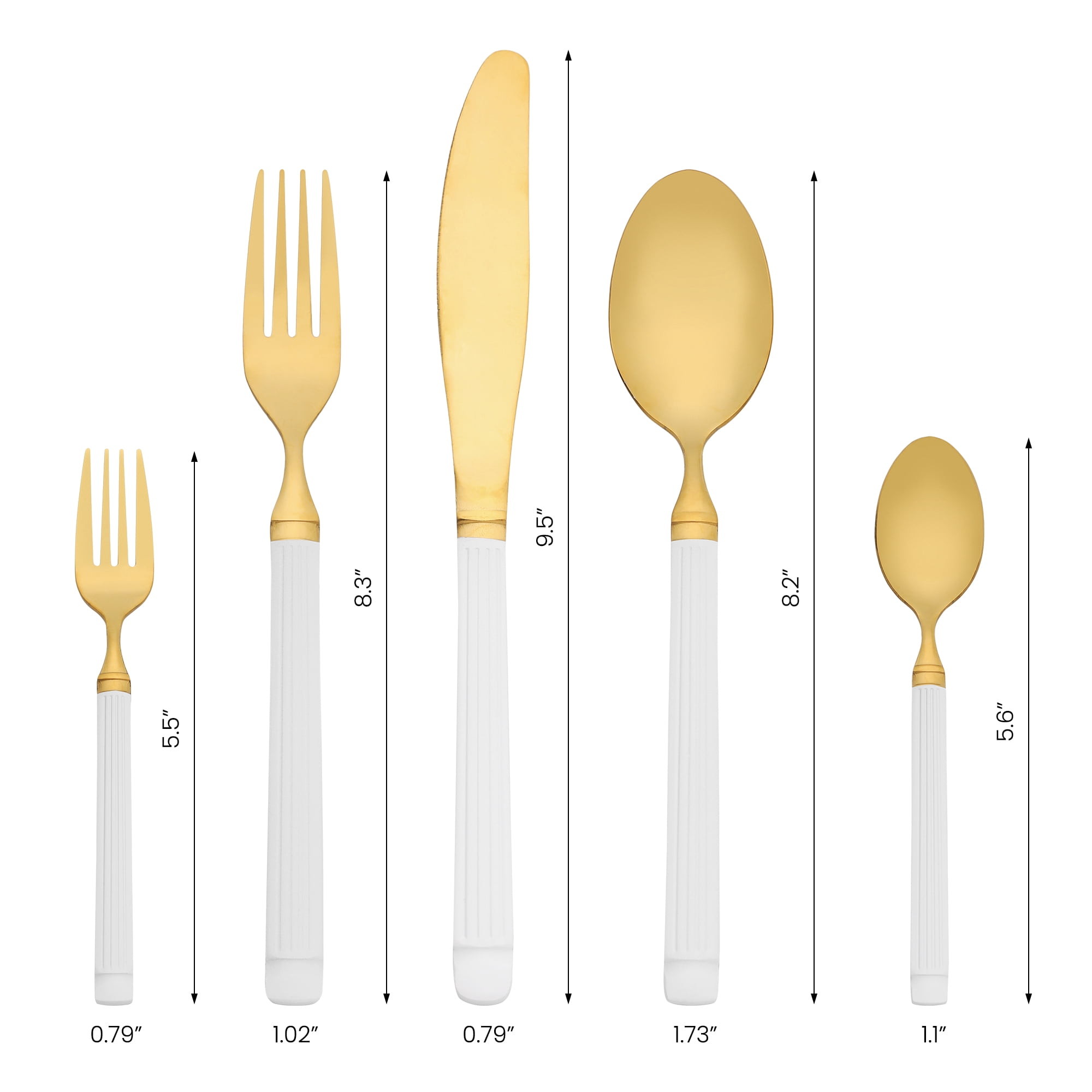 Unique Bargains Classic Mirror Polished Stainless Steel Flatware Set White Gold 30pcs