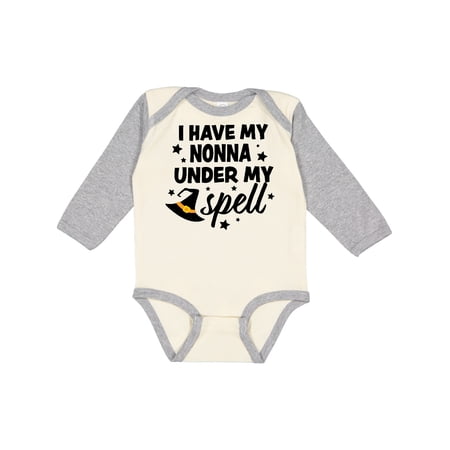 

Inktastic I Have My Nonna Under My Spell with Cute Witch Hat Gift Baby Boy or Baby Girl Long Sleeve Bodysuit