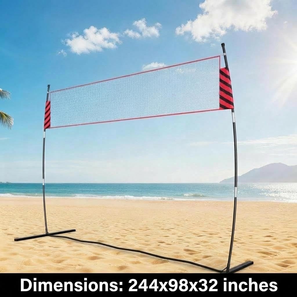 Kicctian Volleyball Net, 20FT Integrated Volleyball Net, Height Adjustable with Carry Bag & Ground Stakes, Portable Volleyball Net Training Equipment for Indoor and Outdoor, Black Red