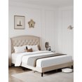 thumbnail image 5 of Wood Platform Bed Frame, Heavy Duty Button Tufted Upholstered Bed Frame with Wingback Headboard, 5 of 7