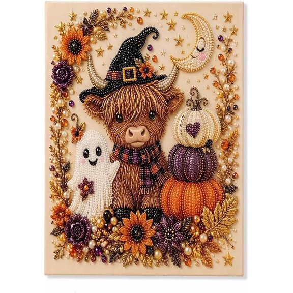 Halloween Ghost Pearl Art DIY Kit, Spooky Cute 3D Diamond Painting Crafts for Adults, DIY Fall Home Decor Wall Art, Gift for DIY Craft Lovers ,Highland Cow
