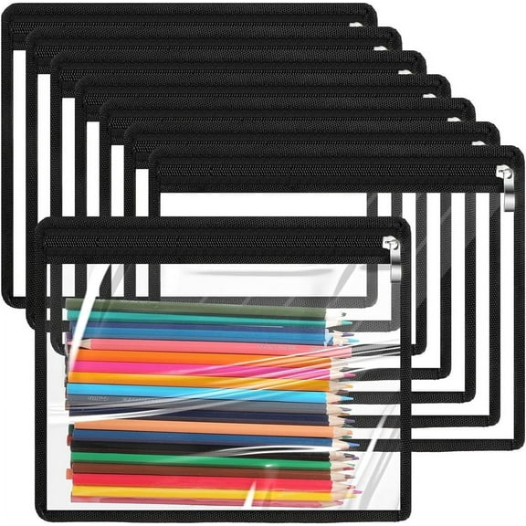 8 Pcs Clear Zipper Pouches,Waterproof Zipper Bag for Document File Organization,Waterproof Clear Travel Bags for Cosmetics Storage,Multi-Purpose Pencil Organize Bag,Black Side