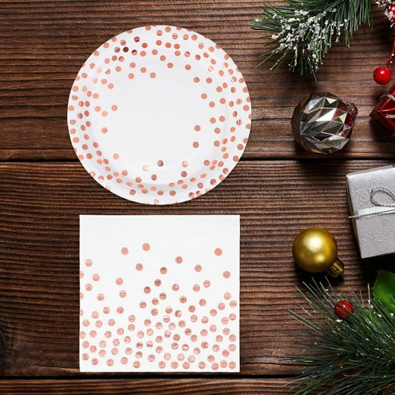 FRCOLOR Gold Dots Party Paper Plates Birthday Napkins Baby Bride Rose