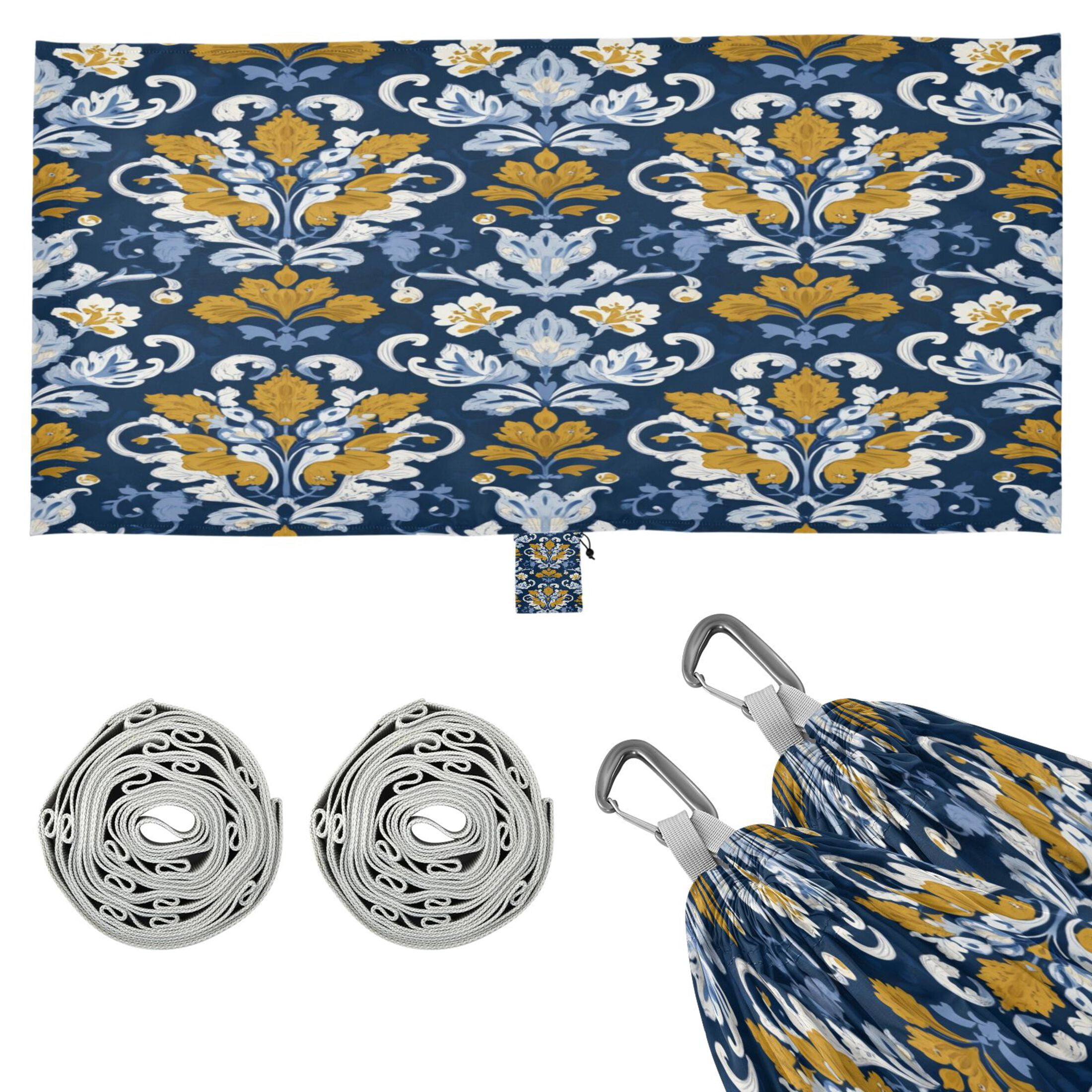 Hammock Camping Hammock Nylon Portable Hammock Travel Camping Hammock Navy Damask Golden Florals