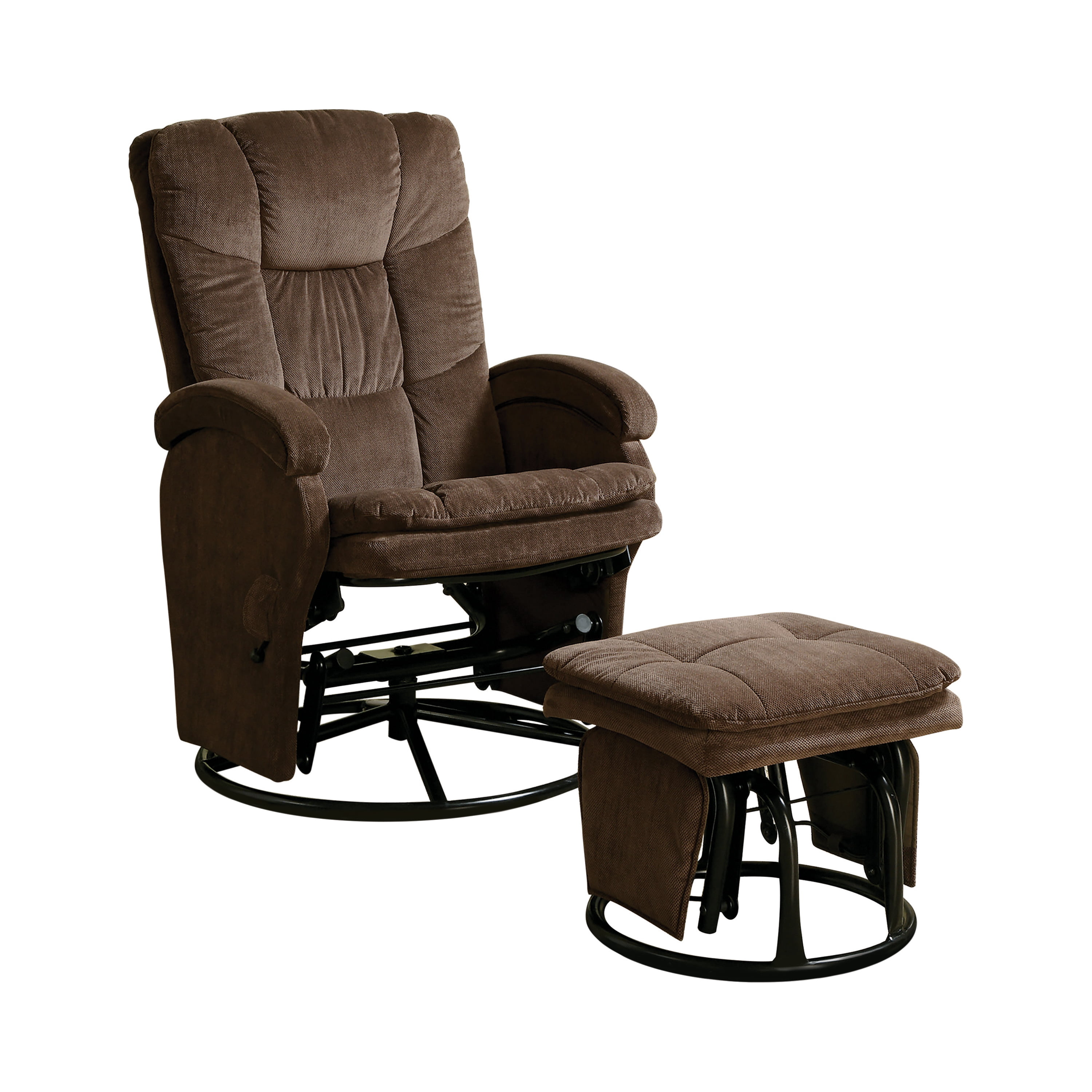 Swivel Glider Recliner With Ottoman, Black Leather Rocking Chair With Ottoman