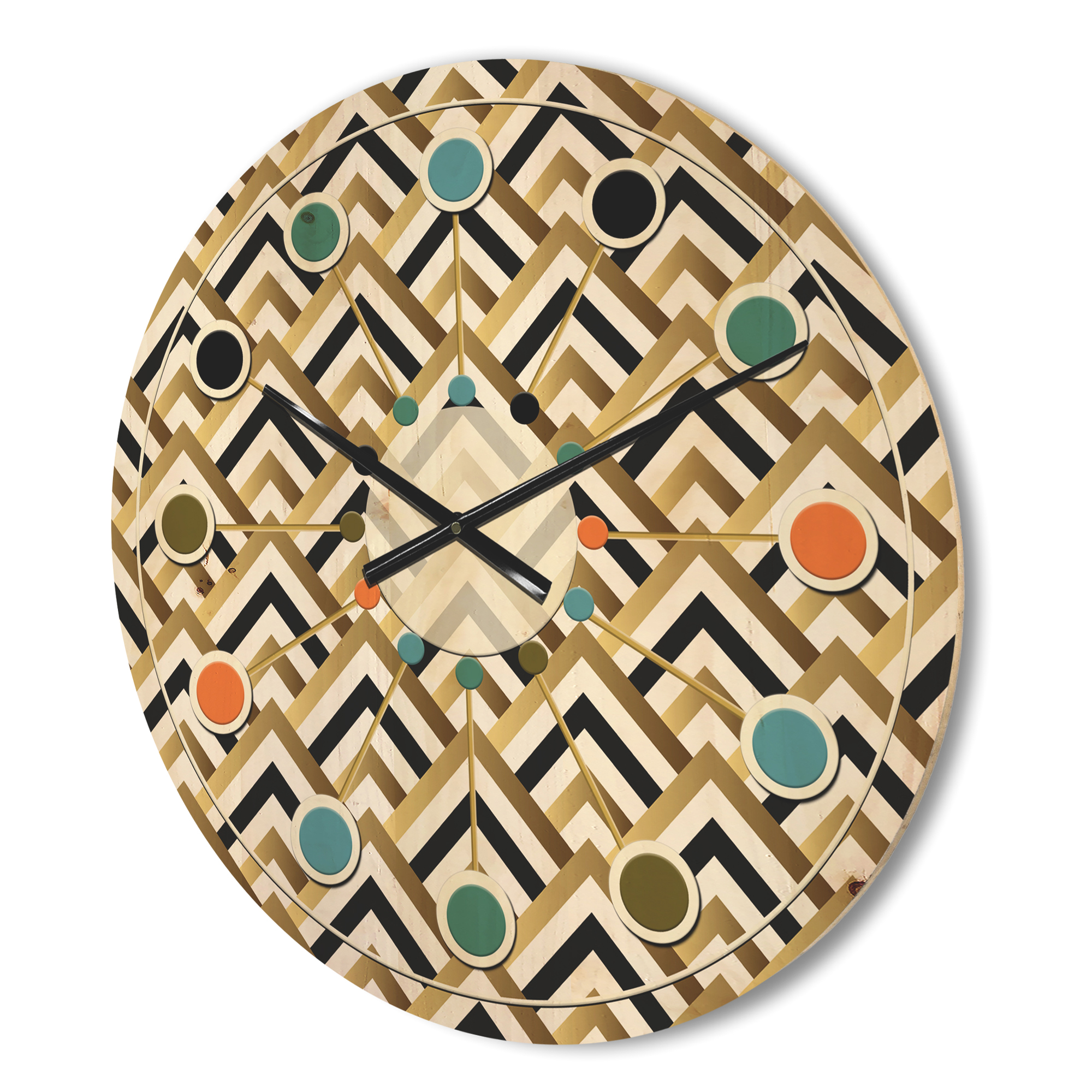 Designart 'White Gold and Black triangle' Mid-Century Modern Wood Wall Clock