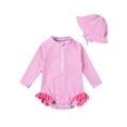 thumbnail image 5 of GYRATEDREAM Newborn Baby Girl One-Piece Swimsuit Floral Print Zipper Bathing Suit Ruffled Long Sleeve Rash Guard Swimwear with Hat, 5 of 9