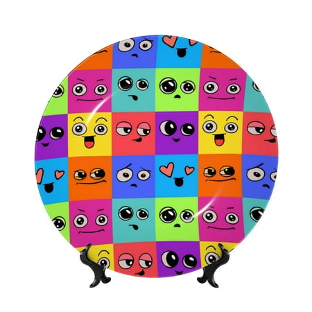 

Balery Doodle Faces Emotions Print Bone China Decorative Plate Ceramic Dinner Plates Art Crafts with Display Stand-6in