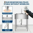 thumbnail image 6 of Freestanding Small Stainless Steel Utility Sink 23"x19" Single Bowl with Hot & Cold 360° Swivel Faucet, Adjustable Feet, Five S Hooks Garage, 6 of 7