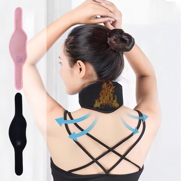 Calentador de cuello calefactado por USB - Almohadilla eléctrica para aliviar el dolor de cuello • Bufanda rosa de poliéster • Tamaño ajustable de 48 cm • Compresa caliente portátil