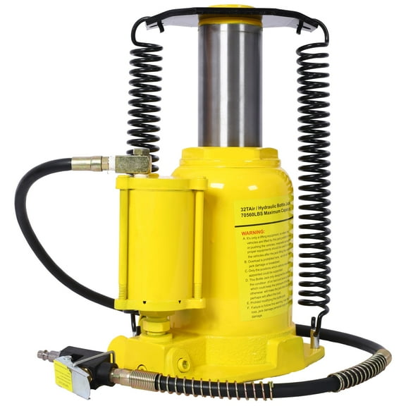 Air Hydraulic Bottle Jack, 32 Ton/70550 LBS All Welded Bottle Jack, 10-16.3 inch Lifting Range, Manual Handle and Air Pump, for Car, Pickup, Truck, RV, Auto Repair, Industrial Engineering ,Yellow