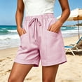 thumbnail image 2 of Ihhxva Cotton Beach Shorts for Women High Waist Elastic Drawstring Striped Adjustable Flat Front with Pockets Stretchable Exterior Pocket Summer Casual Workout Lounge S-2XL, 2 of 9