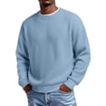 thumbnail image 2 of Mens Sweaters Crew Neck Long Sleeve Solid Color Fashion Loose Thicken Fall Pullover Sweater Blue XL, 2 of 7
