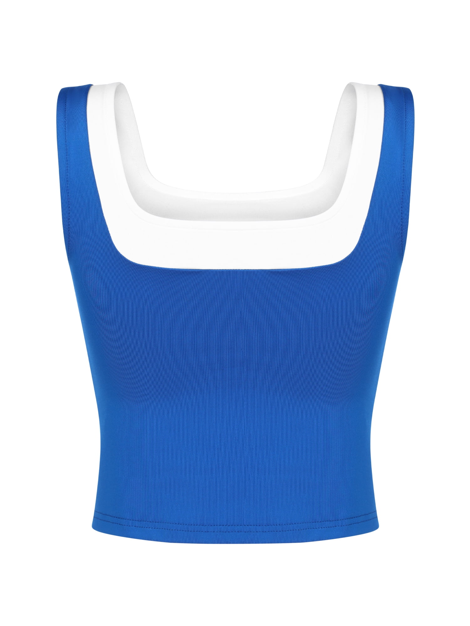 DARING DIVA Women's Crop Square Neck Slim Fitted Color Block Yoga Shirts XL Royal Blue