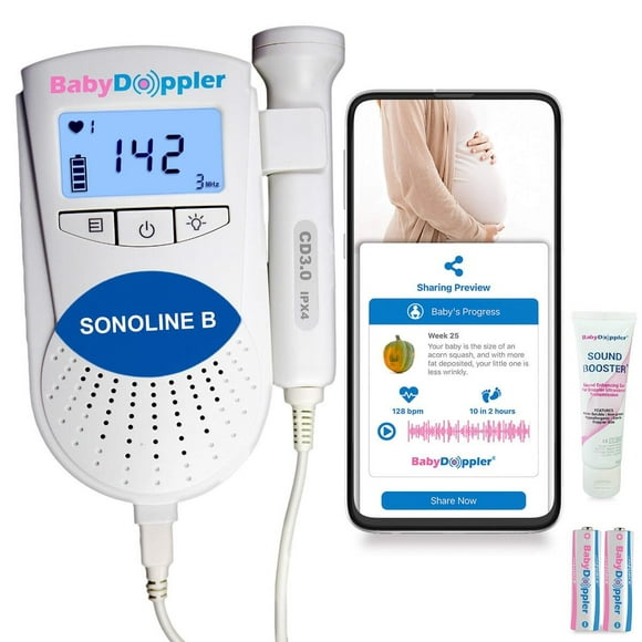 Sonoline B Fœtal Doppler Sonde de Fréquence Cardiaque pour Bébé Bleu 3MHz, Moniteur Cardiaque pour Bébé, Rétroéclairage LCD, Gel de Baby Doppler