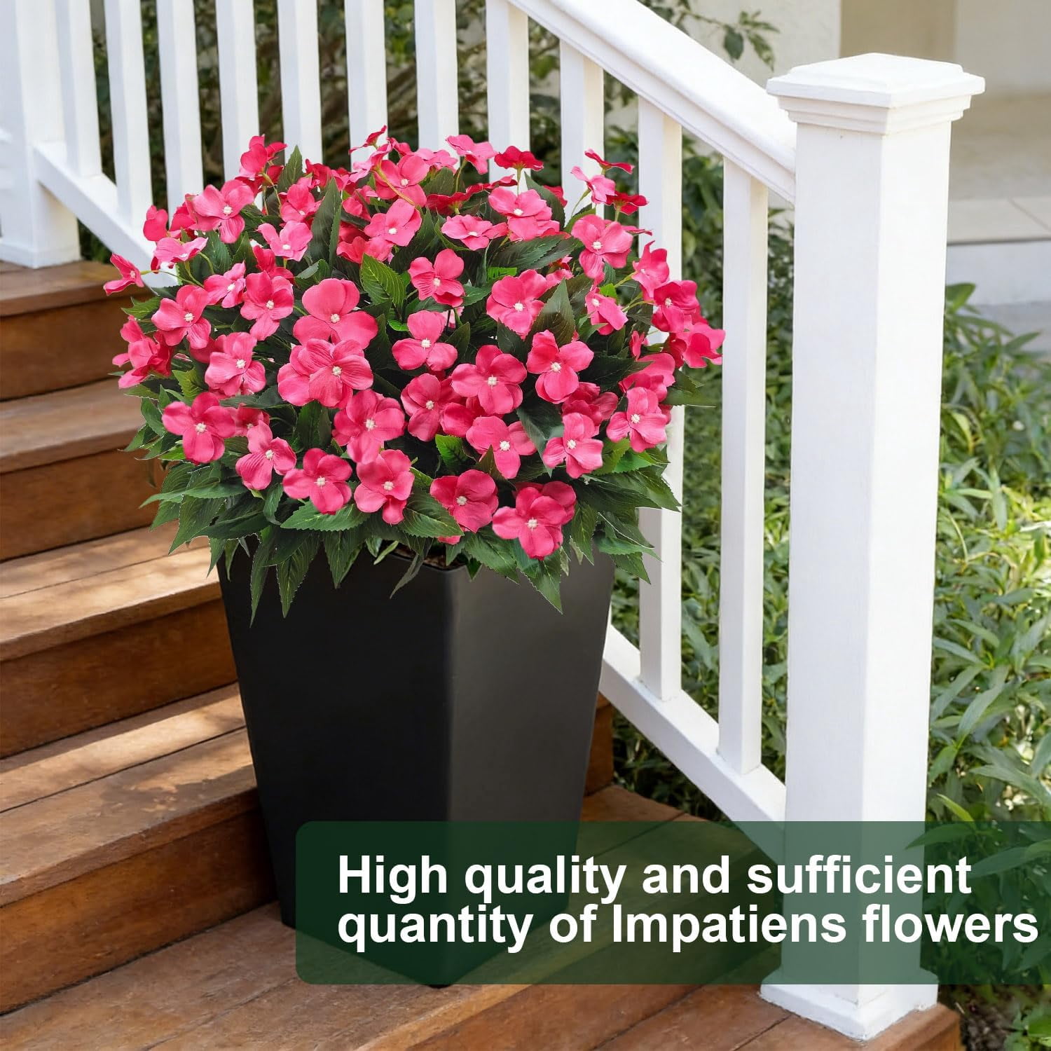 8 Bundles Artificial Impatiens for Outdoors UV Resistant Artificial Outdoor Flower Bouquet Fake Flowers Faux Plants Silk  Window Box Planter Decor(Rose Red)