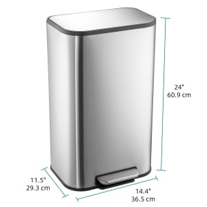 Rugerasy 30L Tall Kitchen Garbage Can,Hands-Free Stainless Steel Trash Can,Soft-Close Step Pedal,Rectangular Smudge Resistant Kitchen Trash Can with Removable Inner Bucket