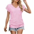 thumbnail image 3 of Swuxness Women Short Sleeve Casual T Shirts, Spring and Summer Tops, Ladies V-Neck Solid Color Comfortable Fashion Slim Pullover Tee Pink, XL, 3 of 5