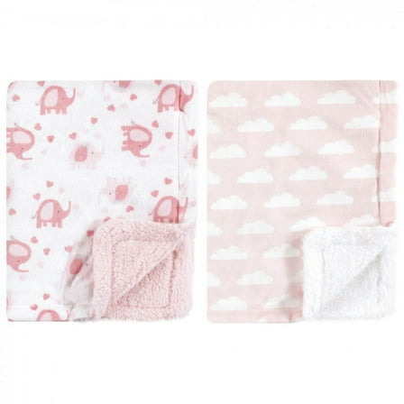 Luvable Friends Girls' Elephant Print Soft Mink Baby Blanket (2 Count)
