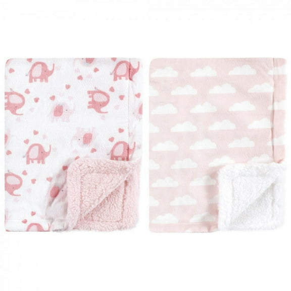 Luvable Friends Girls' Elephant Print Soft Mink Baby Blanket (2 Count)
