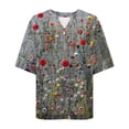 thumbnail image 5 of Jjayotai Womens Short Sleeve Summer Tops, Casual V Neck Button Down Shirts, Loose Fitted Boho Graphic Tees Fashion, Blouses for Women Dressy Casual Multicolor^1 L, 5 of 5