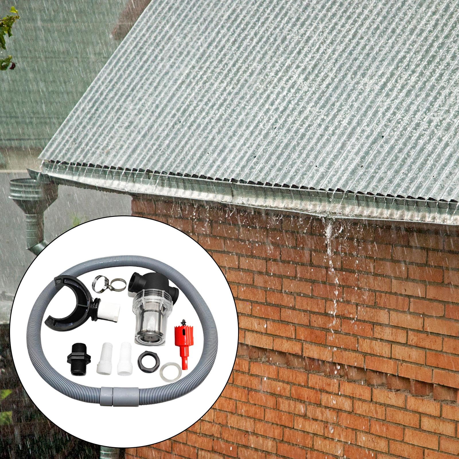 Vensio -Universal Rainwater Collection System for Downspouts, 3/4 Inch Female Thread Rain Barrel Diverter and Collector with Integrated Filter and Hose, PVC Set